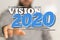 Person presenting the virtual projection of the year 2020 business solution concept