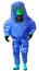 Person with protective blue overalls against the biohazard and w