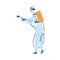 Person in Protective Suit Spraying Disinfectant, Antiviral Disinfection Concept Cartoon Style Vector Illustration