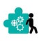 person pushing puzzle piece with gears icon