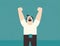 A person raises their hands in recognition of a job well done. Art concept. AI generation