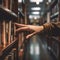 A person reaching for a book in a library, AI