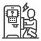 Person repair ATM line icon, Payment problem concept, technician repairs ATM sign on white background, repairman and