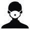 Person with respirator, black vector icon