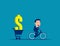 Person ride a bike carrying money concept