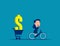 Person ride a bike carrying money concept