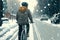 person riding a bike in the snow. Generative AI