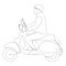 Person riding a retro motorcycle continuous line drawing. Vector illustration.