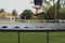 A person`s feet visible above a trampoline.