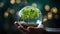 a person\\\'s hands holding a globe with tree saplings growing, AI Generative