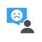 Person with sad face colored icon. Feedback, negative comment, customer unsatisfaction symbol