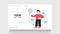 Person search answer on question landing page. Man in blue isolated background. Vector illustration concept