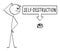 Person and Self-destruction Switch or button, Vector Cartoon Stick Figure Illustration