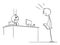 Person Shocked by Crazy, Mad or Lunatic Boss, Clerk or State Servant , Vector Cartoon Stick Figure Illustration