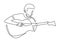 Person sing a song with acoustic guitar. Young happy male guitarist. Musician artist performance concept single line draw design