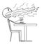 Person Sitting in Restaurant and Eating Very Hot Chilly Food, Fire Coming From Mouth, Vector Cartoon Stick Figure