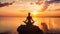 Person Sitting on Rock in Middle of Water, A young woman practicing yoga in the Natarajasana position, rear side view, faces not