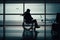 person, sitting in wheelchair, waiting for the arrival of their flight