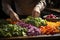 Person slicing colorful vegetables for a stir-fry - stock photography concepts