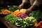 Person slicing colorful vegetables for a stir-fry - stock photography concepts