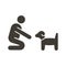 Person with small dog or puppy icon. Vector flat glyph illustration. Can fit different concepts. Pet training, adoption, helping