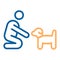 Person with small dog or puppy icon. Vector thin line illustration. Can fit different concepts. Pet training