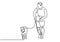 Person spending time walking with a dog. Playing with dog. Continuous single drawn one line. Vector illustration