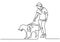 Person spending time walking with a dog. Playing with dog. Continuous single drawn one line. Vector illustration