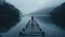 a person standing on a dock in the middle of a lake