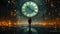 A person standing in front of a large clock. Generative AI image. Surreal whimsical landscape.