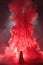 A person standing in front of a red cloud with smoke coming out, AI