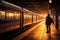 A person is standing on a platform waiting for a train