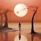 person standing in the water, in the style of surrealistic fantasy landscapes