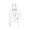 A person with a suit dress continuous line art drawing of famous businessman standing pose success concept