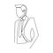 A person with a suit dress continuous line art drawing of famous businessman standing pose success concept