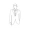 A person with a suit dress continuous line art drawing of famous businessman standing pose success concept