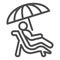 Person on sunbed line icon, summer concept, Man lying on deck chair under umbrella sign on white background, Sunbathing