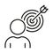 Person with Target Line Icon. Goal Strategy, Aim Focus Linear Pictogram. Objective Oriented Human. Dartboard Bullseye