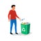 Person Throwing Plastic Garbage in Recycling Bin