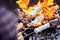 Person toasting marshmallows over a barbecue fire