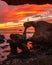 Person on the top of a cliff observing view during the mesmerizing colorful sunset