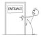 Person Trying to Open Locked or Blocked Entrance Door , Vector Cartoon Stick Figure Illustration