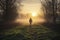 Person Walking Down Path in Field - Tranquil Nature Scene With a Lone Wanderer