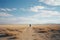 a person walking in the middle of an empty desert