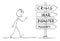 Person Walking on Road to Future of Crisis, War, Disaster or Poverty, Vector Cartoon Stick Figure Illustration