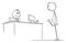 Person Walking to Boss, State Servant, Office Worker or Officer, Vector Cartoon Stick Figure Illustration