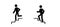 a person walks down and up the stairs, pictograms of people