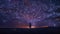 Person watching galaxy sky with sparkling flickering stars. Silhouette of a man with Milky Way starry skies. Beautiful