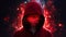 Person wearing red hoodie graffiti face background wallpaper ai generated