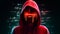 Person wearing red hoodie graffiti face background wallpaper ai generated